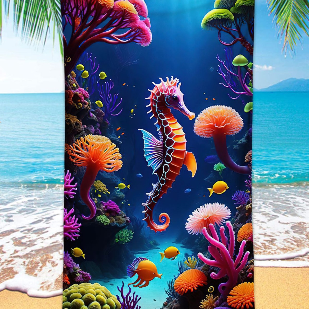 Seahorse Printing Beach Towel Quick Dry Sand Free Microfiber Holiday Travel Towel