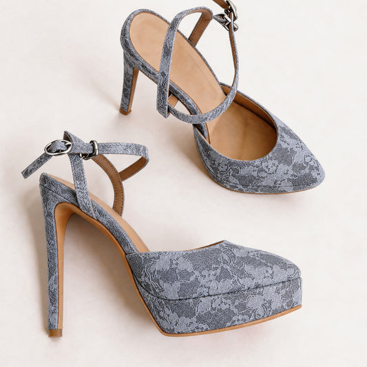 Handmade 5”-6” Lace Crisscross Strap Slingback Heels for Women