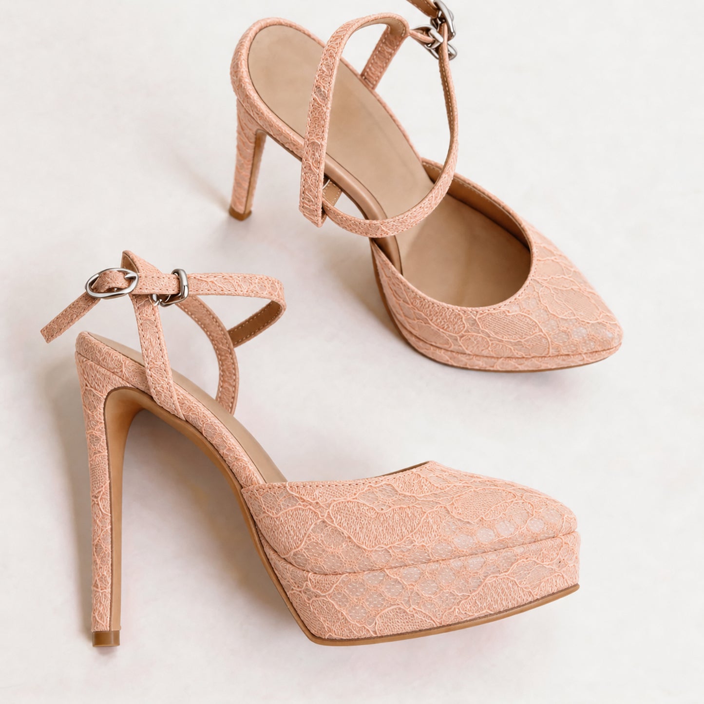 Handmade 5”-6” Lace Crisscross Strap Slingback Heels for Women