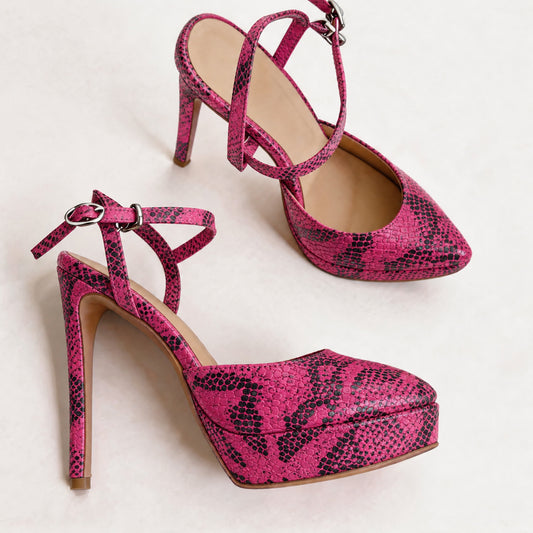 Handmade 5”-6” Snakeskin Print Crisscross Strap Slingback Heels for Women