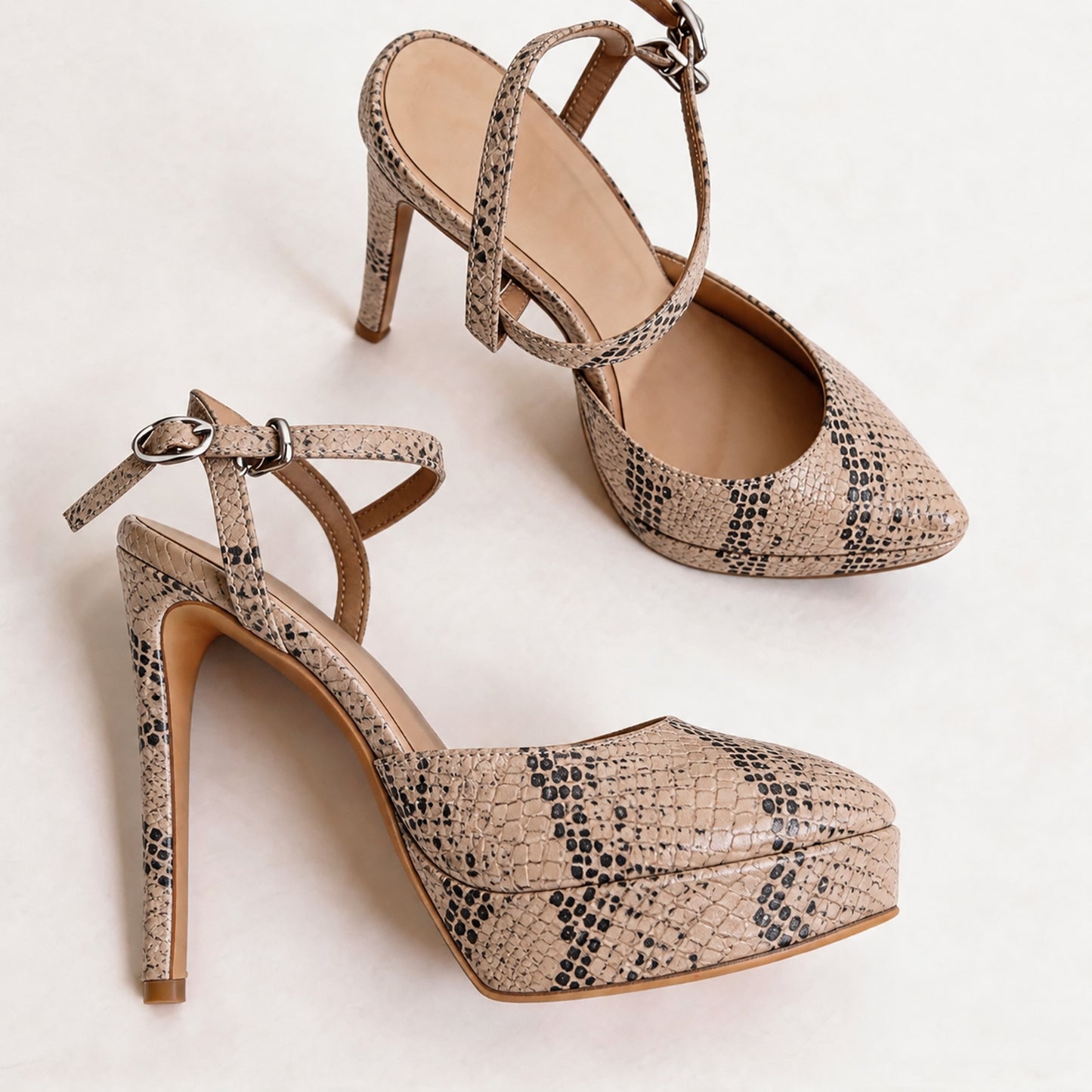 Handmade 5”-6” Snakeskin Print Crisscross Strap Slingback Heels for Women