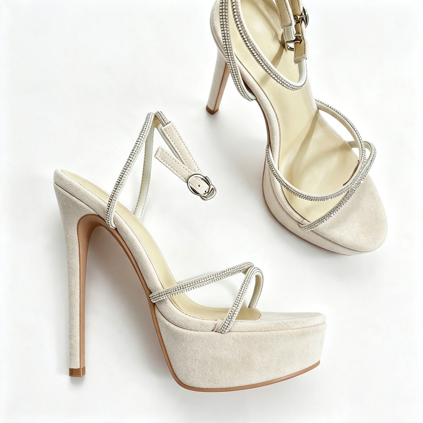 Handmade 5β-6β Rhinestone Strappy Platform Stiletto Heels for Women