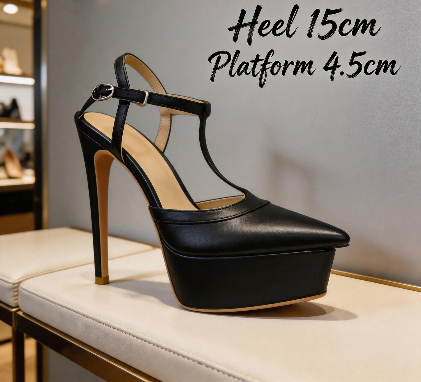 Handmade 5β-6β T-Strap Platform Stiletto Pumps
