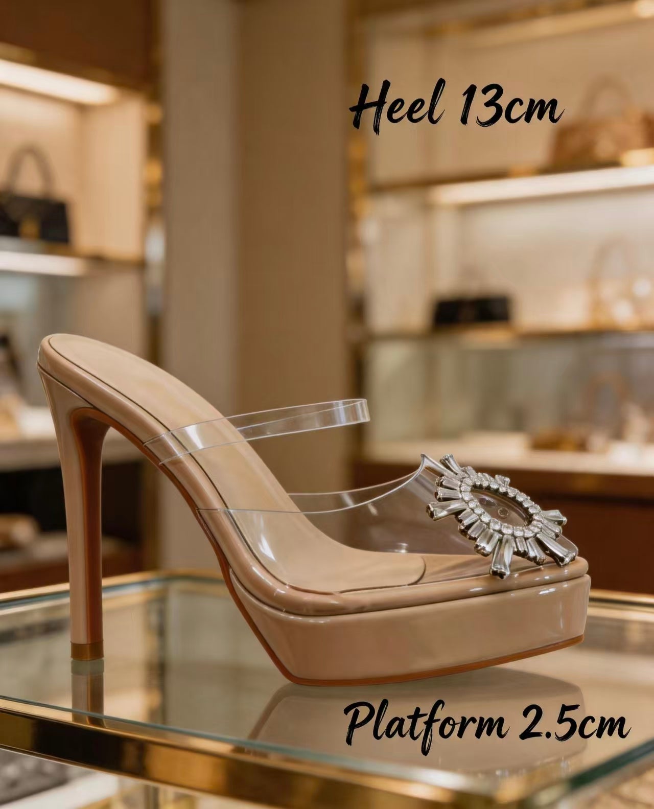 Handmade 5”-6” Patent Leather Clear Strap Platform Mules for Women