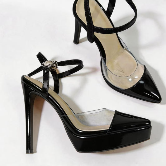 Handmade 5”-6” Patent Leather Platform Pumps with Clear Side Panels