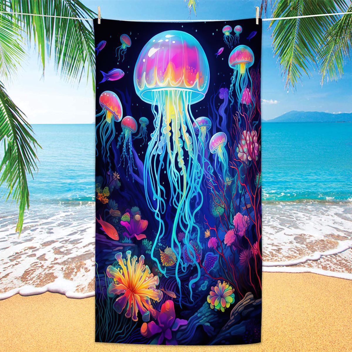 Ocean Life Printing Beach Towel Quick Dry Sand Free Microfiber Holiday Travel Towel