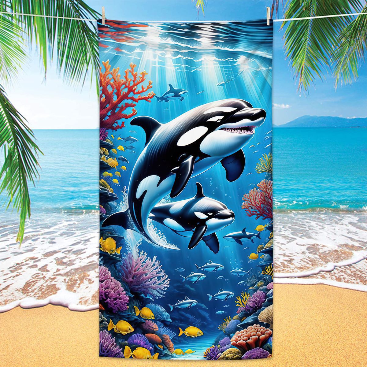 Ocean Life Printing Beach Towel Quick Dry Sand Free Microfiber Holiday Travel Towel