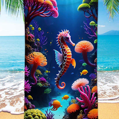 Seahorse Printing Beach Towel Quick Dry Sand Free Microfiber Holiday Travel Towel