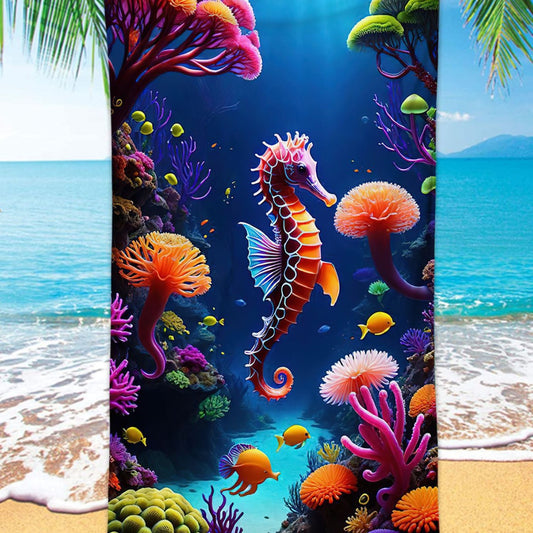 Seahorse Printing Beach Towel Quick Dry Sand Free Microfiber Holiday Travel Towel