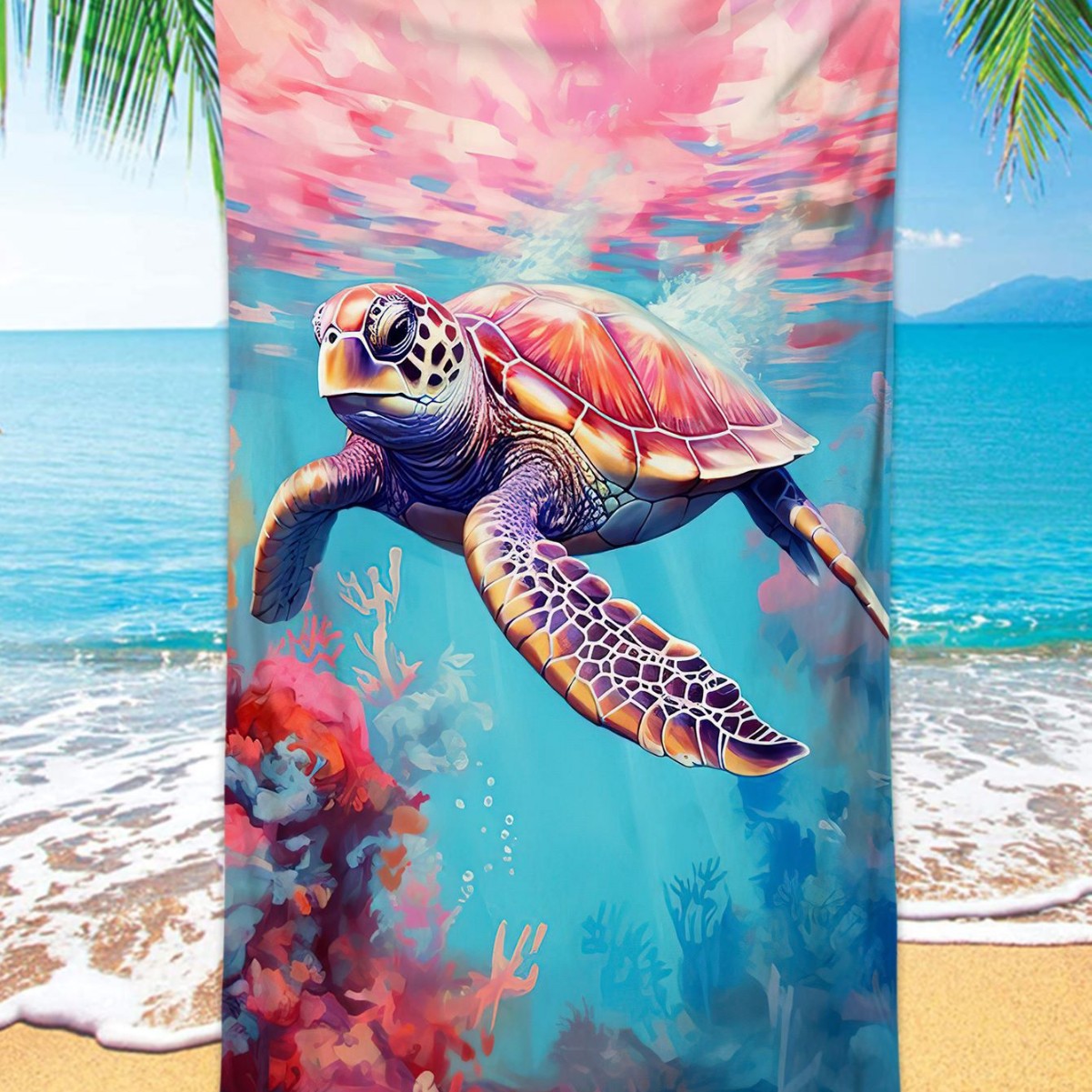 Turtle Printing Beach Towel Quick Dry Sand Free Microfiber Holiday Travel Towel