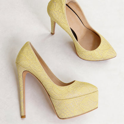 Handmade 5”-6” Lace Platform Stiletto Pumps for Women