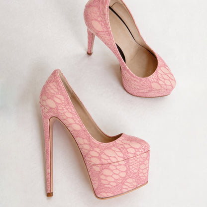 Handmade 5”-6” Lace Platform Stiletto Pumps for Women