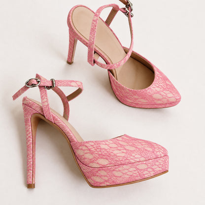 Handmade 5”-6” Lace Crisscross Strap Slingback Heels for Women