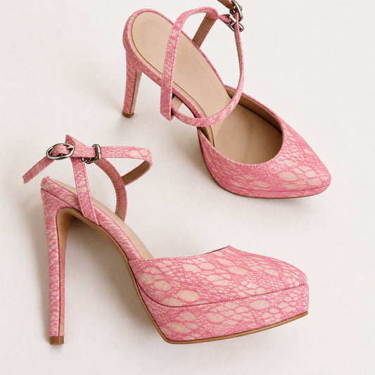 Handmade 5”-6” Lace Crisscross Strap Slingback Heels for Women