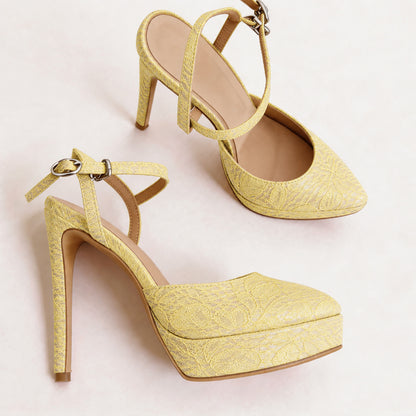 Handmade 5”-6” Lace Crisscross Strap Slingback Heels for Women