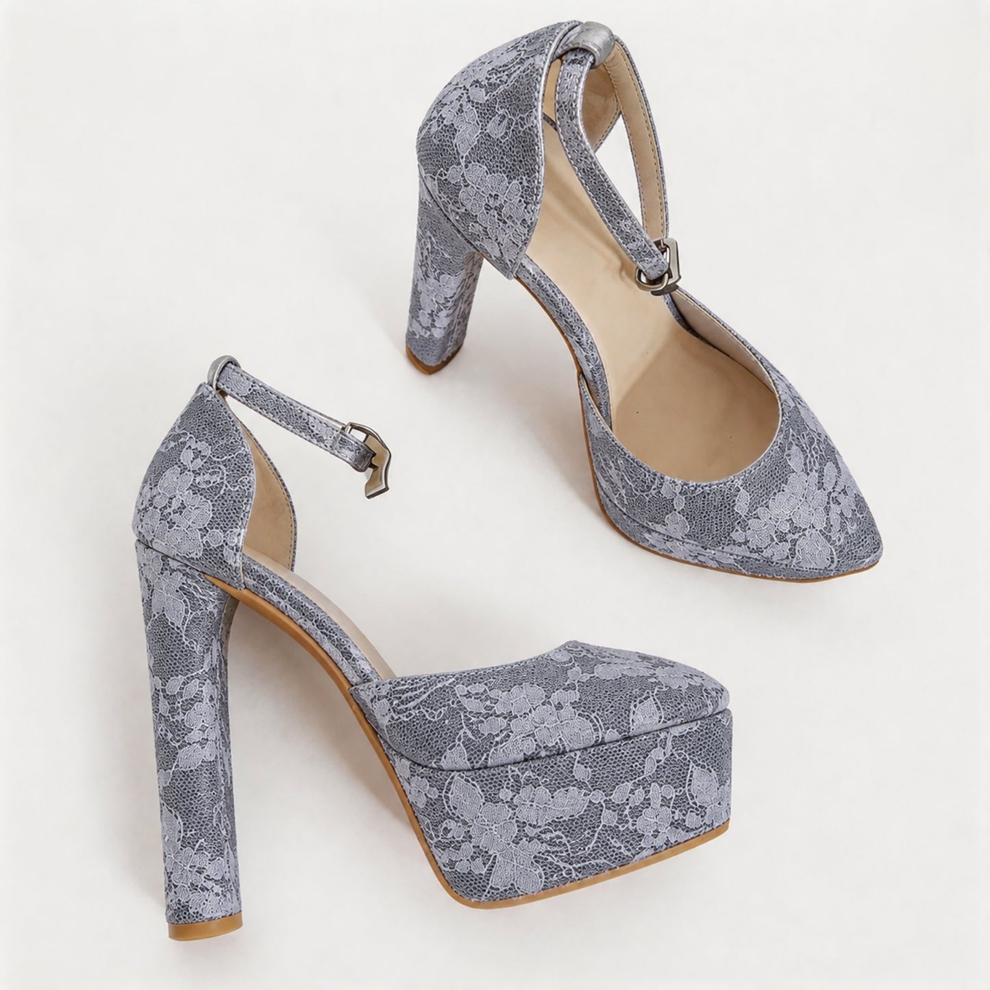 Handmade 5”-6” Lace Ankle Strap Closed-Back Heels for Women