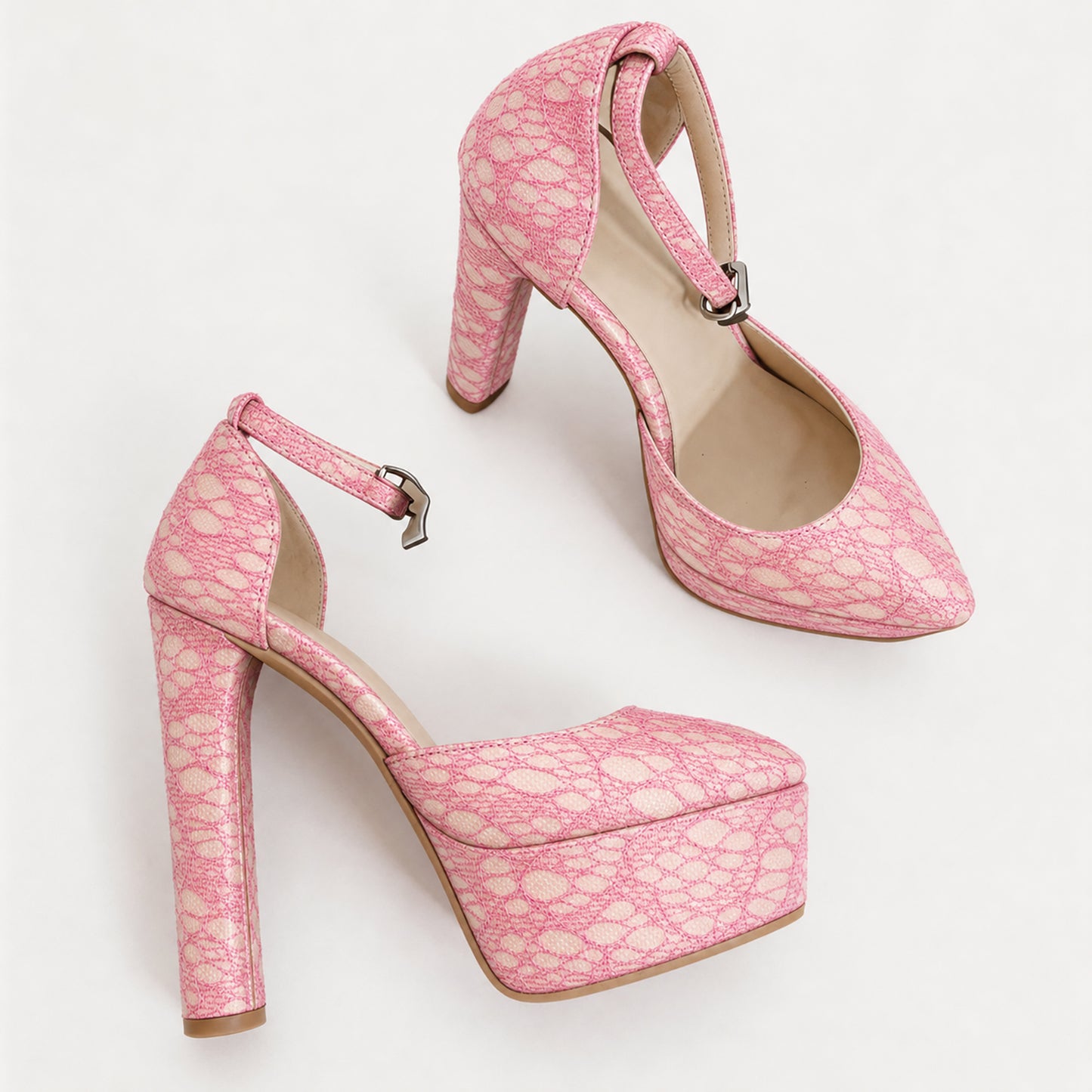 Handmade 5”-6” Lace Ankle Strap Closed-Back Heels for Women