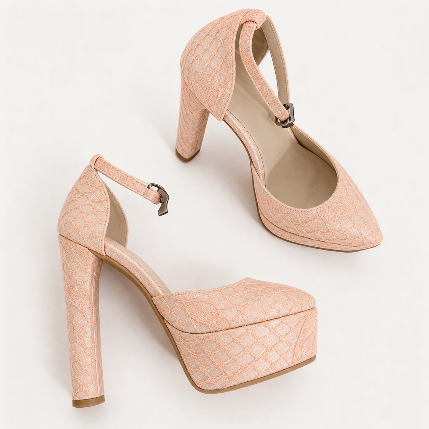 Handmade 5”-6” Lace Ankle Strap Closed-Back Heels for Women