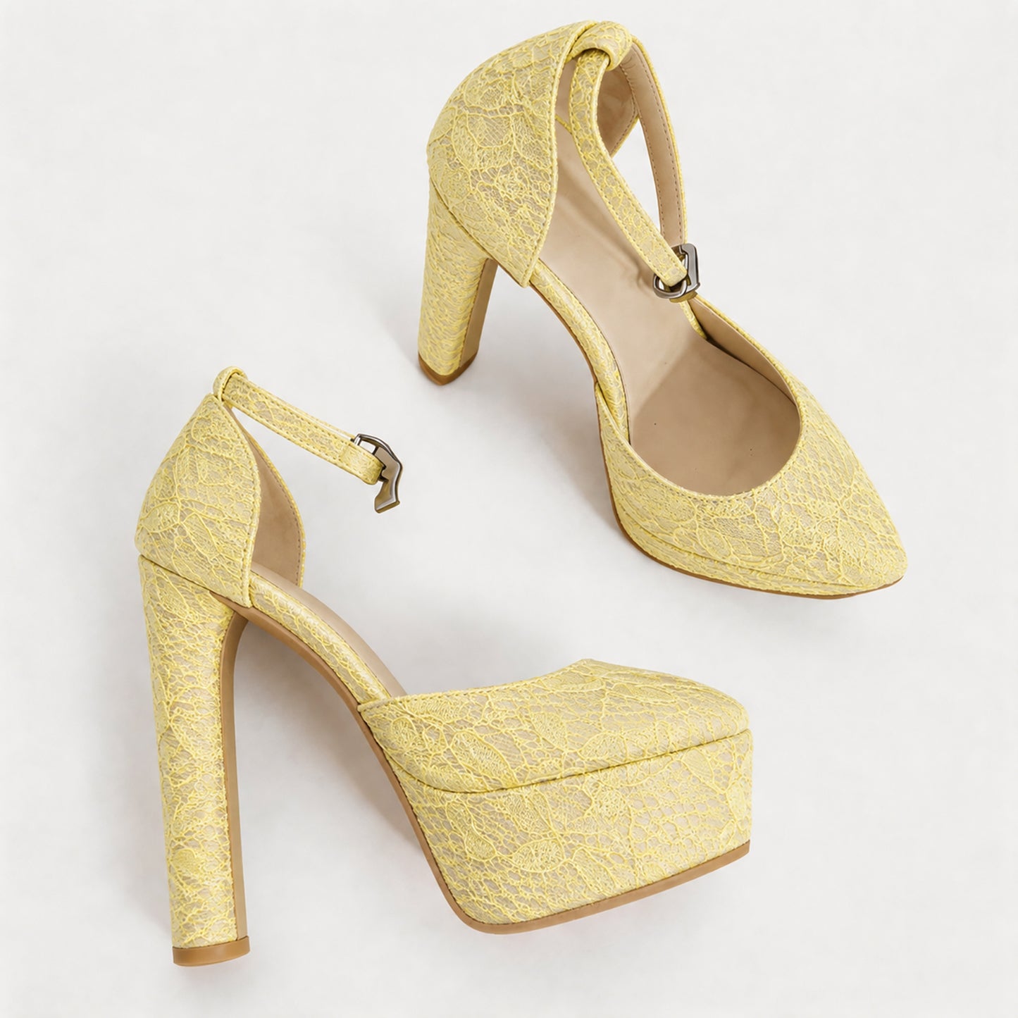 Handmade 5”-6” Lace Ankle Strap Closed-Back Heels for Women