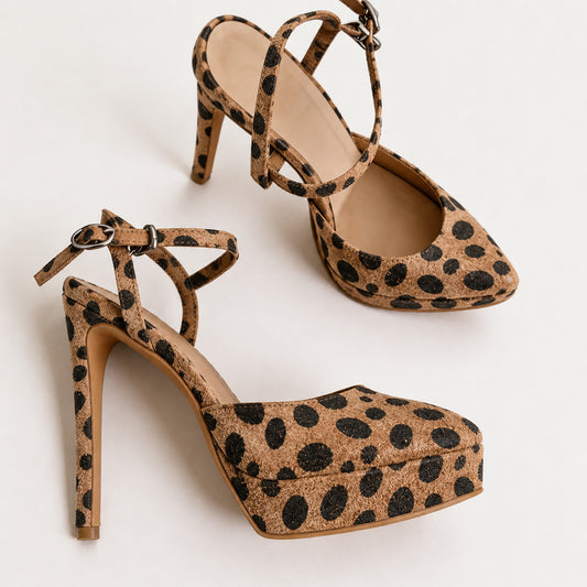 Handmade 5”-6” Leopard Print Crisscross Strap Slingback Heels for Women