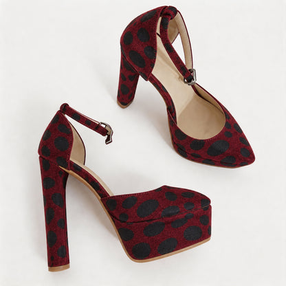 Handmade 5”-6” Leopard Print Ankle Strap Closed-Back Heels for Women