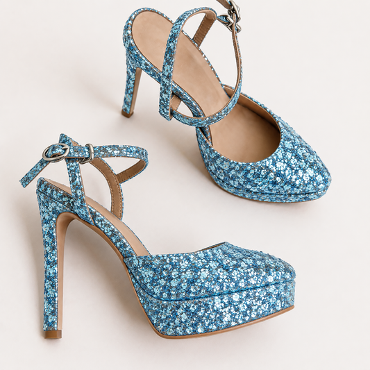 Handmade 5”-6” Sequin Crisscross Strap Slingback Heels for Women