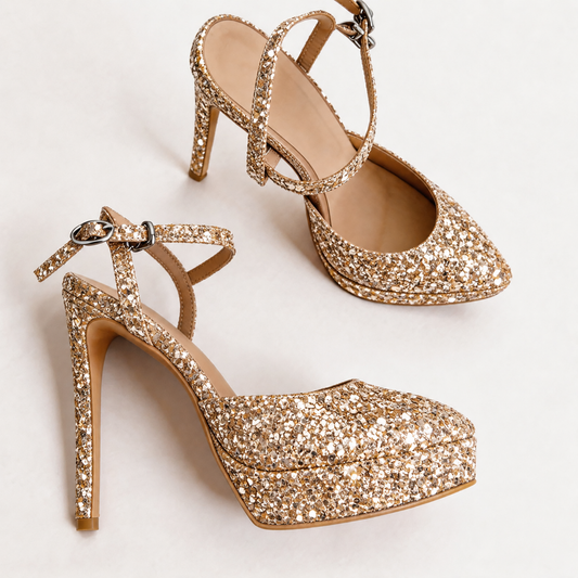 Handmade 5”-6” Sequin Crisscross Strap Slingback Heels for Women
