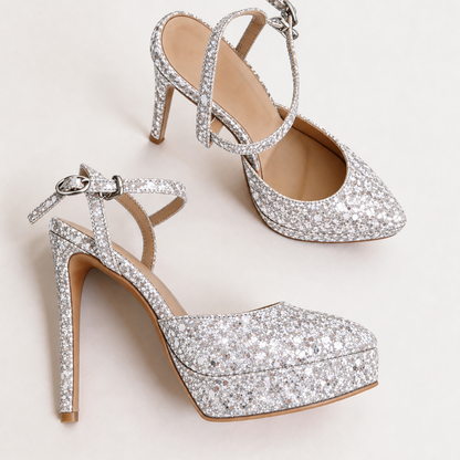 Handmade 5”-6” Sequin Crisscross Strap Slingback Heels for Women