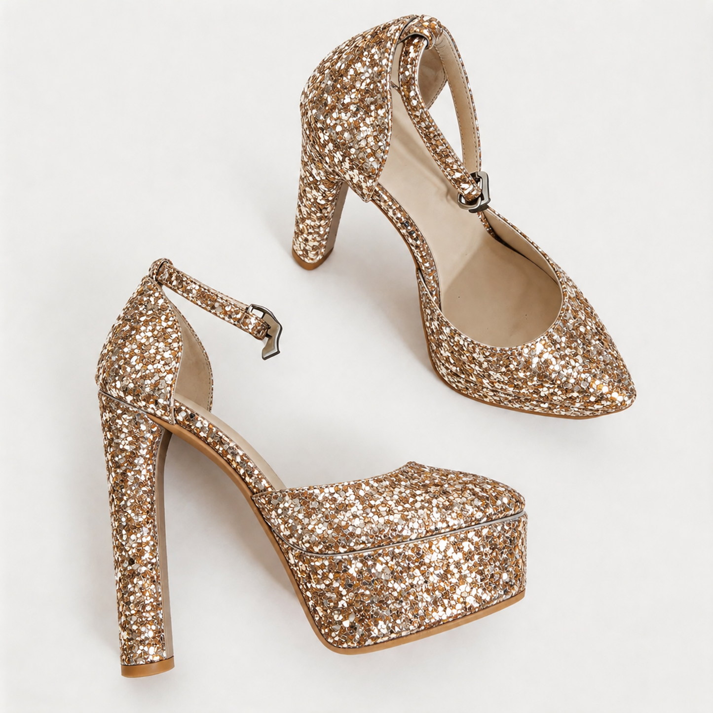 Handmade 5”-6” Sequin Ankle Strap Closed-Back Heels for Women