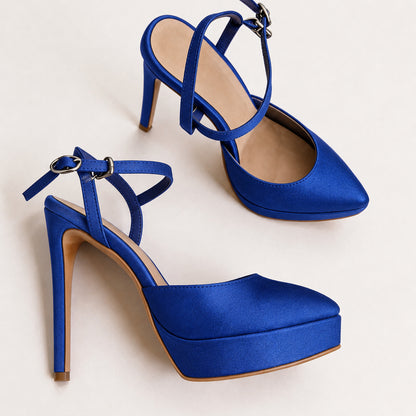 Handmade 5”-6” Satin Crisscross Strap Slingback Heels for Women