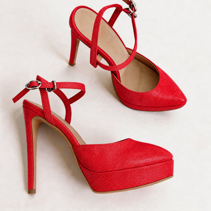 Handmade 5”-6” Satin Crisscross Strap Slingback Heels for Women