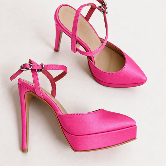 Handmade 5”-6” Satin Crisscross Strap Slingback Heels for Women