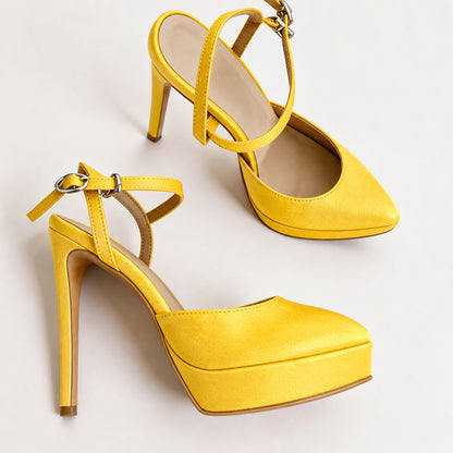 Handmade 5”-6” Satin Crisscross Strap Slingback Heels for Women