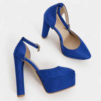 Handmade 5”-6” Satin Ankle Strap Closed-Back Heels for Women