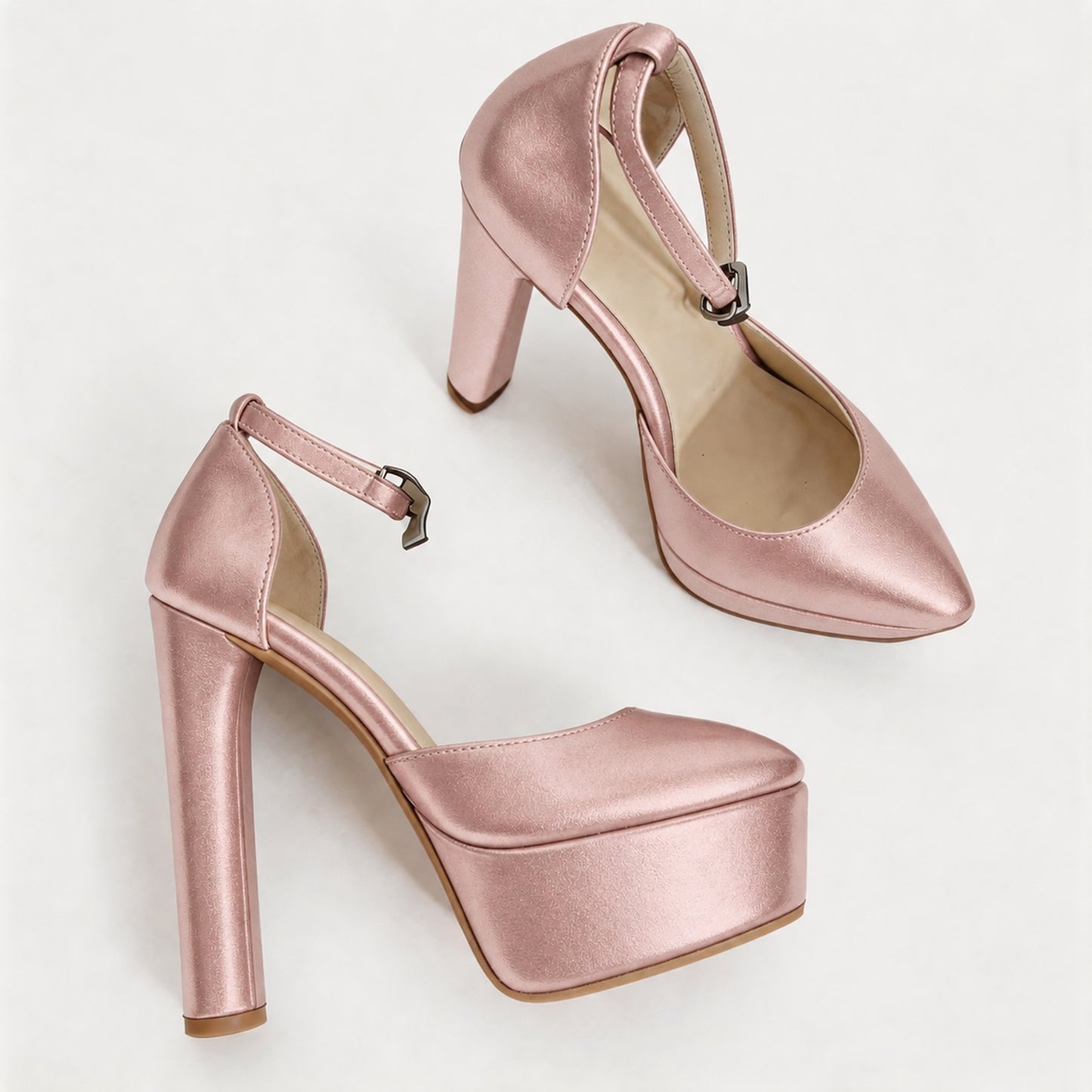 Handmade 5”-6” Satin Ankle Strap Closed-Back Heels for Women