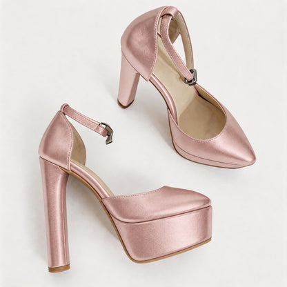 Handmade 5”-6” Satin Ankle Strap Closed-Back Heels for Women