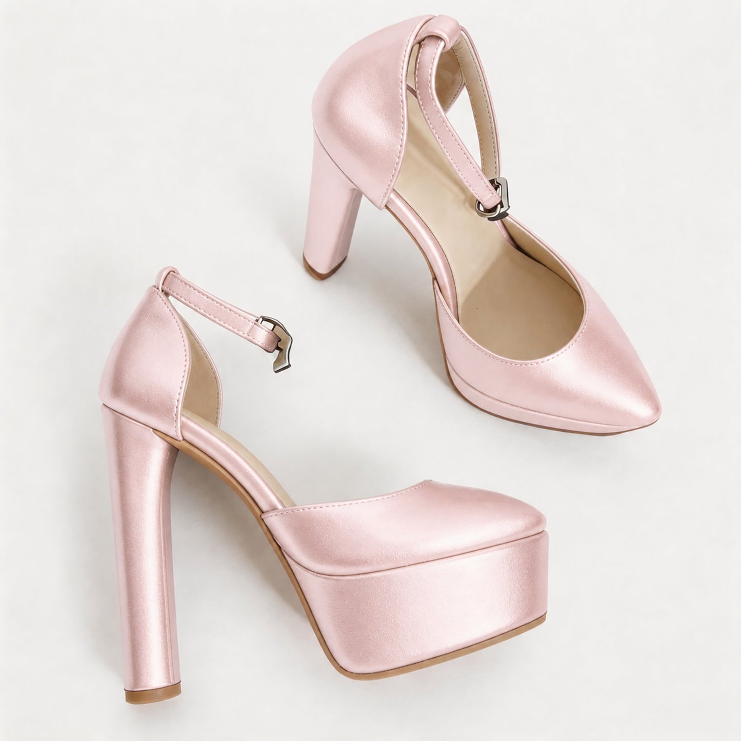 Handmade 5”-6” Satin Ankle Strap Closed-Back Heels for Women