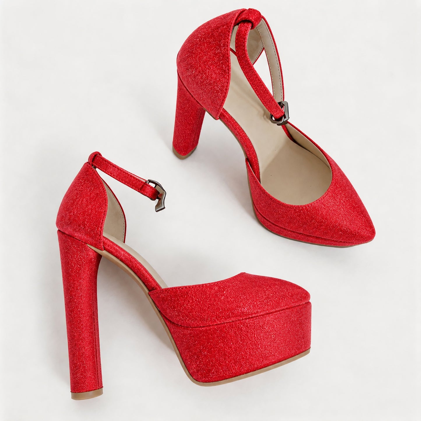 Handmade 5”-6” Satin Ankle Strap Closed-Back Heels for Women