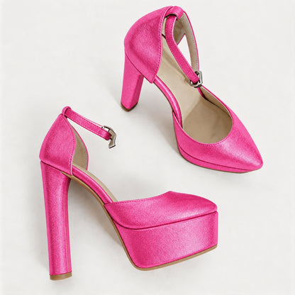 Handmade 5”-6” Satin Ankle Strap Closed-Back Heels for Women