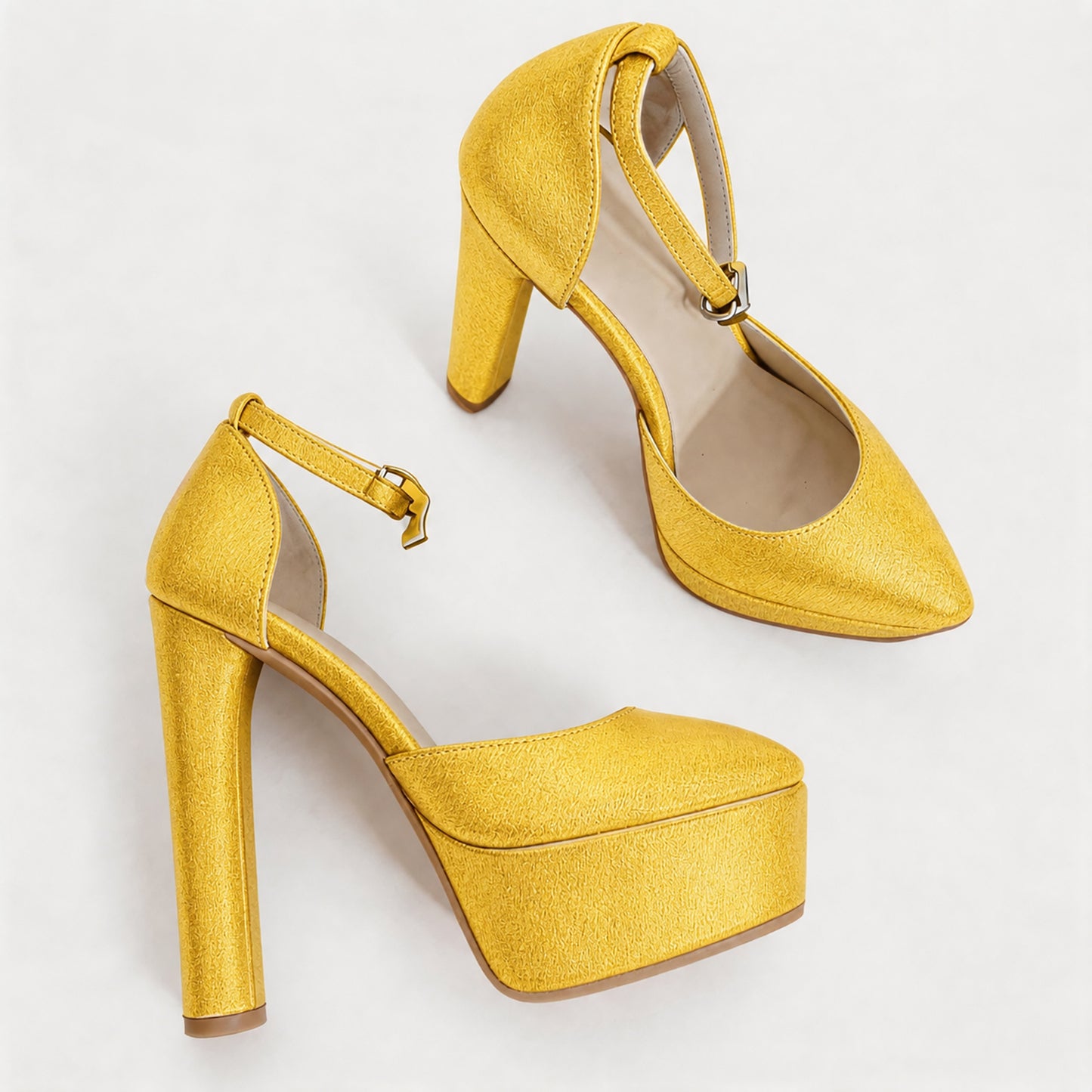 Handmade 5”-6” Satin Ankle Strap Closed-Back Heels for Women
