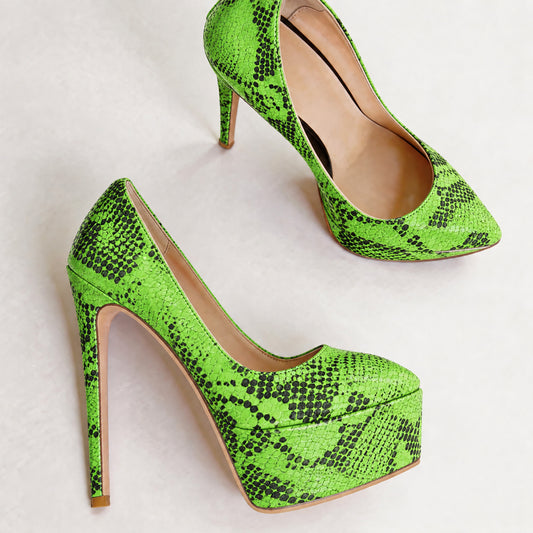 Handmade 5”-6” Snakeskin Print Platform Stiletto Pumps for Women