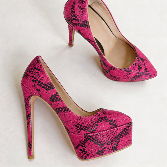 Handmade 5”-6” Snakeskin Print Platform Stiletto Pumps for Women