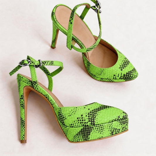 Handmade 5”-6” Snakeskin Print Crisscross Strap Slingback Heels for Women
