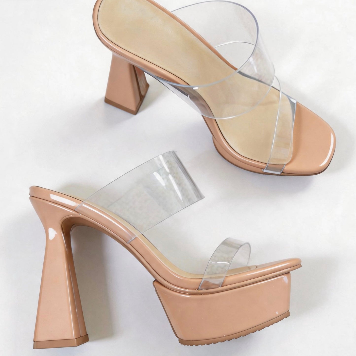 Handmade 5”-6” Luxury Clear Strap Mule Heels