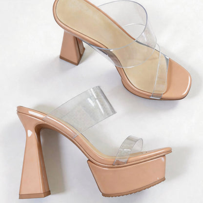 Handmade 5”-6” Luxury Clear Strap Mule Heels
