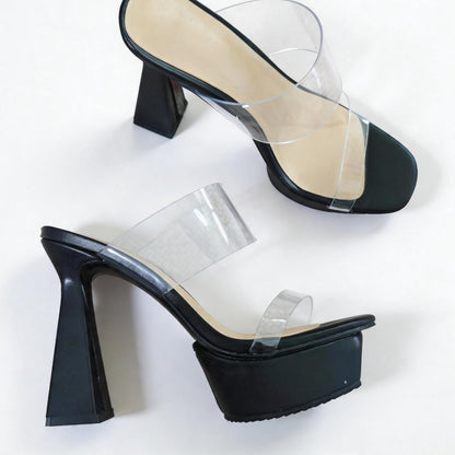 Handmade 5”-6” Luxury Clear Strap Mule Heels