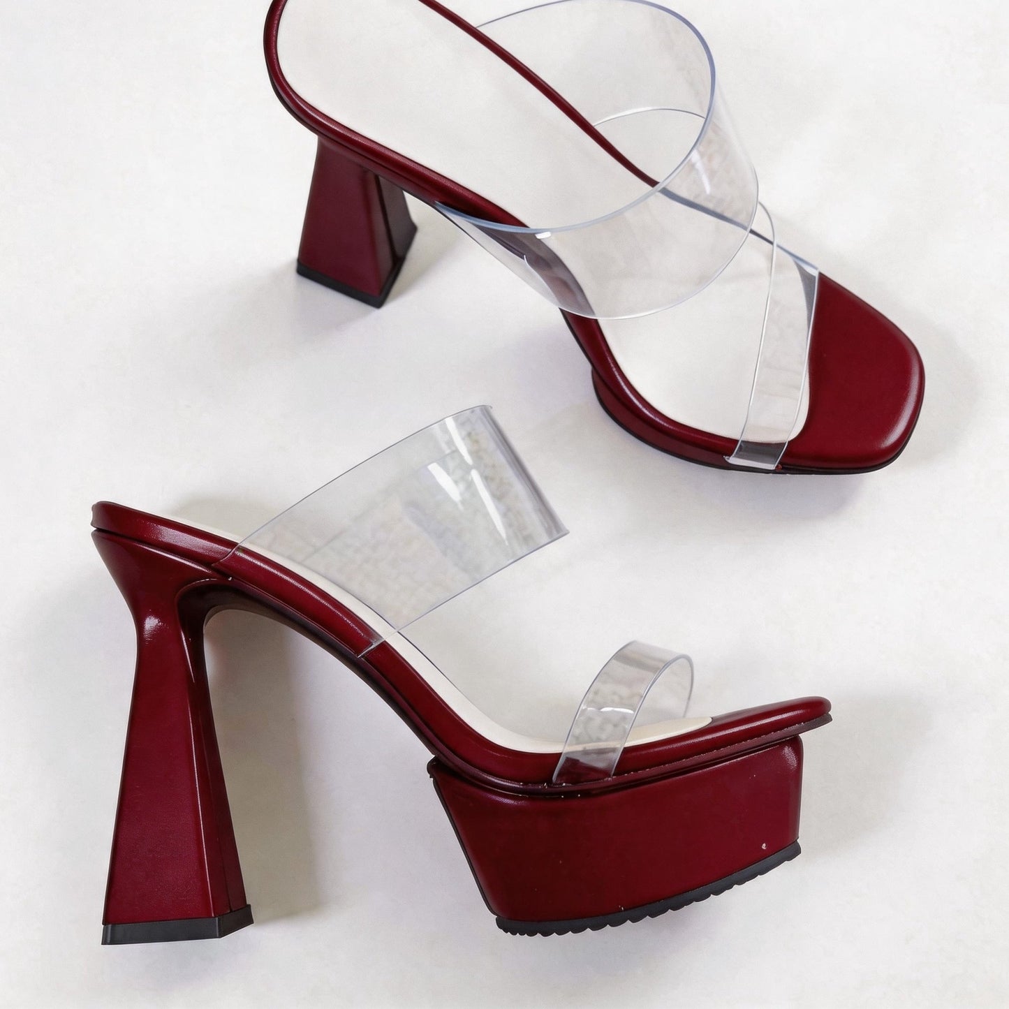 Handmade 5”-6” Luxury Clear Strap Mule Heels