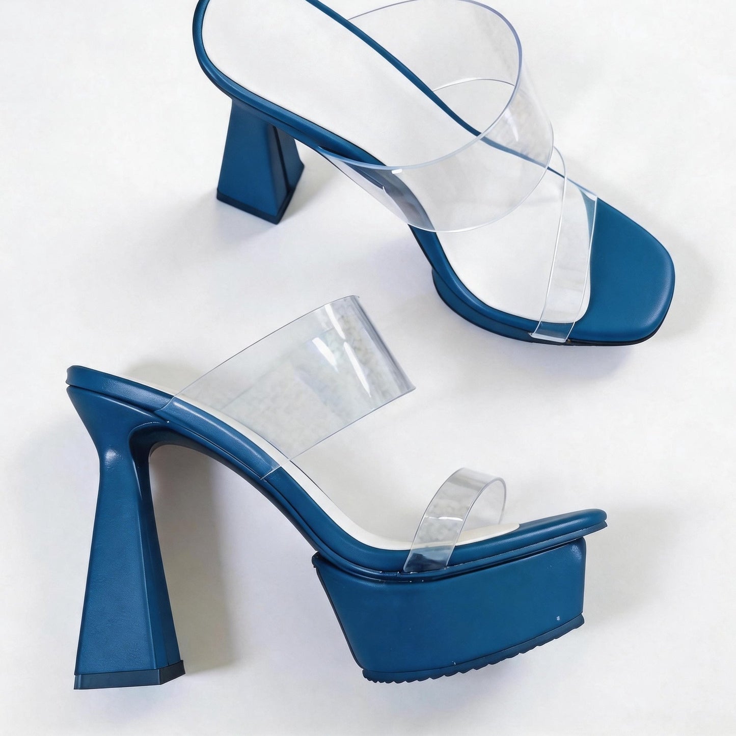 Handmade 5”-6” Luxury Clear Strap Mule Heels