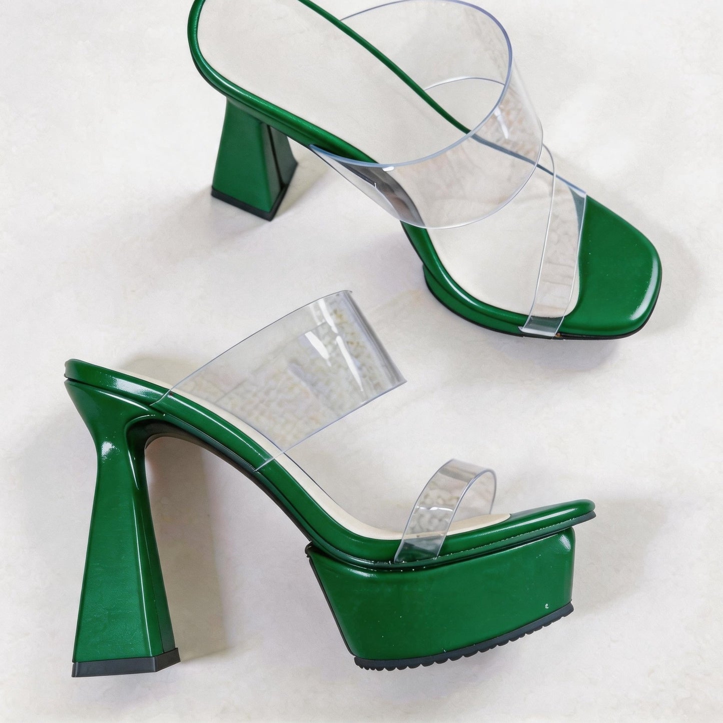 Handmade 5”-6” Luxury Clear Strap Mule Heels
