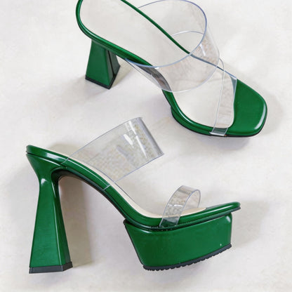 Handmade 5”-6” Luxury Clear Strap Mule Heels